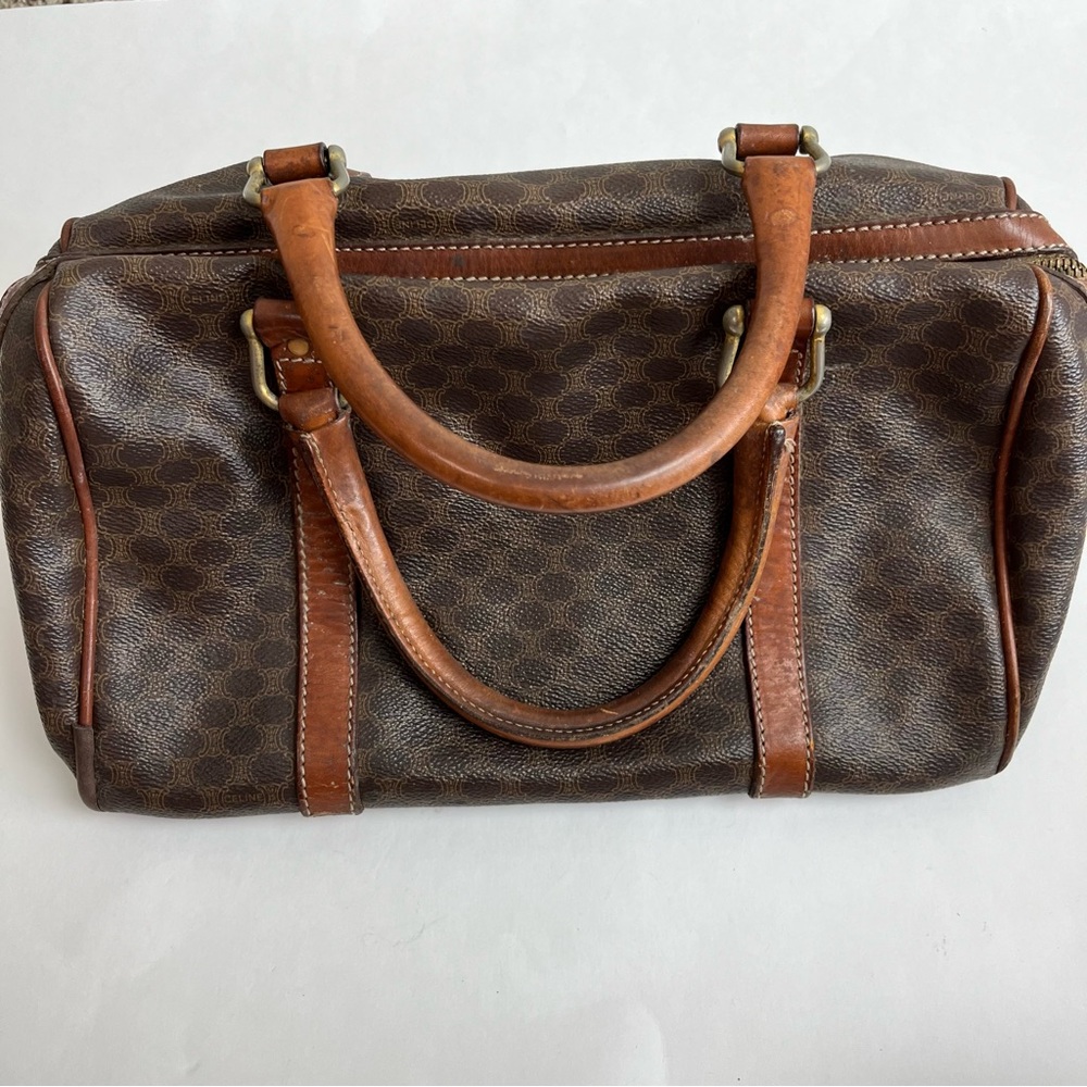 CELINE Macadam Canvas Boston Bag PVC Leather Vintage Purse Handbag - Picture 8 of 16